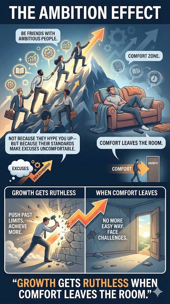 <a href="/omgsidewalks/">‏ً</a> Be friends with ambitious people.
Not because they hype you up—but because their standards make excuses uncomfortable.

Growth gets ruthless when comfort leaves the room.