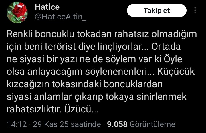 Daha önceden ne niyetli olduğunu fark edip engellemiştim çünkü devamlı ona buna "ırkçısınız" deyip ağlıyordu