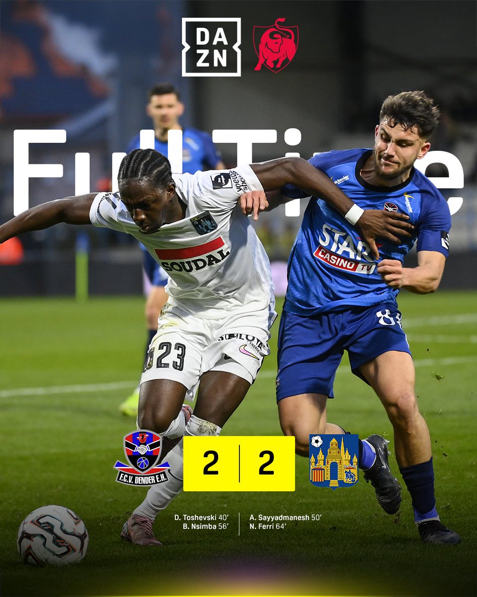 DAZN_BENL's tweet photo. FT | FC Dender geeft z’n voorsprong twee keer uit handen. 👐 #DENWES https://t.co/QWCrlvzAHZ