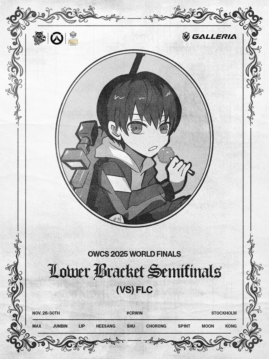 crazyraccoon406's tweet image. 【OWCS World Finals 2025】
Dreamhack Stockholm
- Lower Semifinals

⚔️11/30(日) 1:20~

vs Team Falcons

- MAX (@OW_MAX1)
- JunBin (@Junbin_ow)
- LIP (@socutelip)
- HeeSang (@Ow_HeeSang)
- SP1NT (@OwSp1nt)
- shu (@shu_overwatch)
- CH0R0NG (@CH0R0NG_OW)
- MOON (@moonbyungchul89)
-…