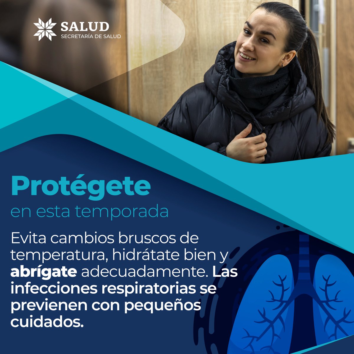 Quadratin_Hgo's tweet image. En esta temporada, pequeños cuidados hacen una gran diferencia.👨‍⚕️
Abrígate, hidrátate y evita los cambios bruscos de temperatura para mantenerte protegido frente a las infecciones respiratorias. 🧥
😷

#PrimeroTuSalud