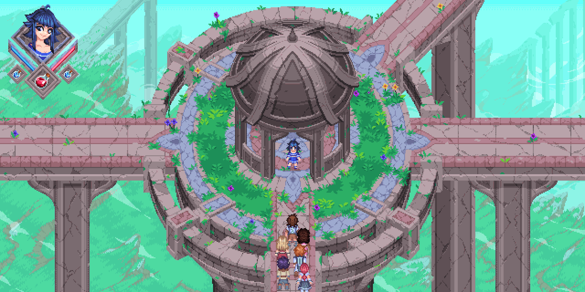 Victorggils's tweet photo. Hey guys, here is the scenario as a game mockup! I added some flowers and mists in the background, i also changed the color scheme a little bit in the background to look less monochromatic.  

#pixelart #ドット絵 #gameart https://t.co/2l3DadhGs6