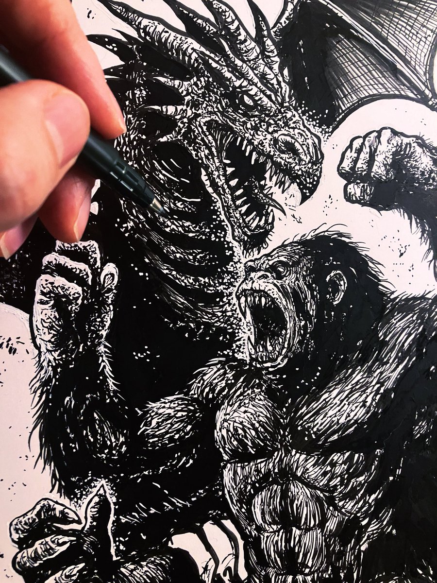 Back at the drawing board… Dragons vs. Old Beasts from Blood Realm. Feels good to get ink flowing again. #wip
