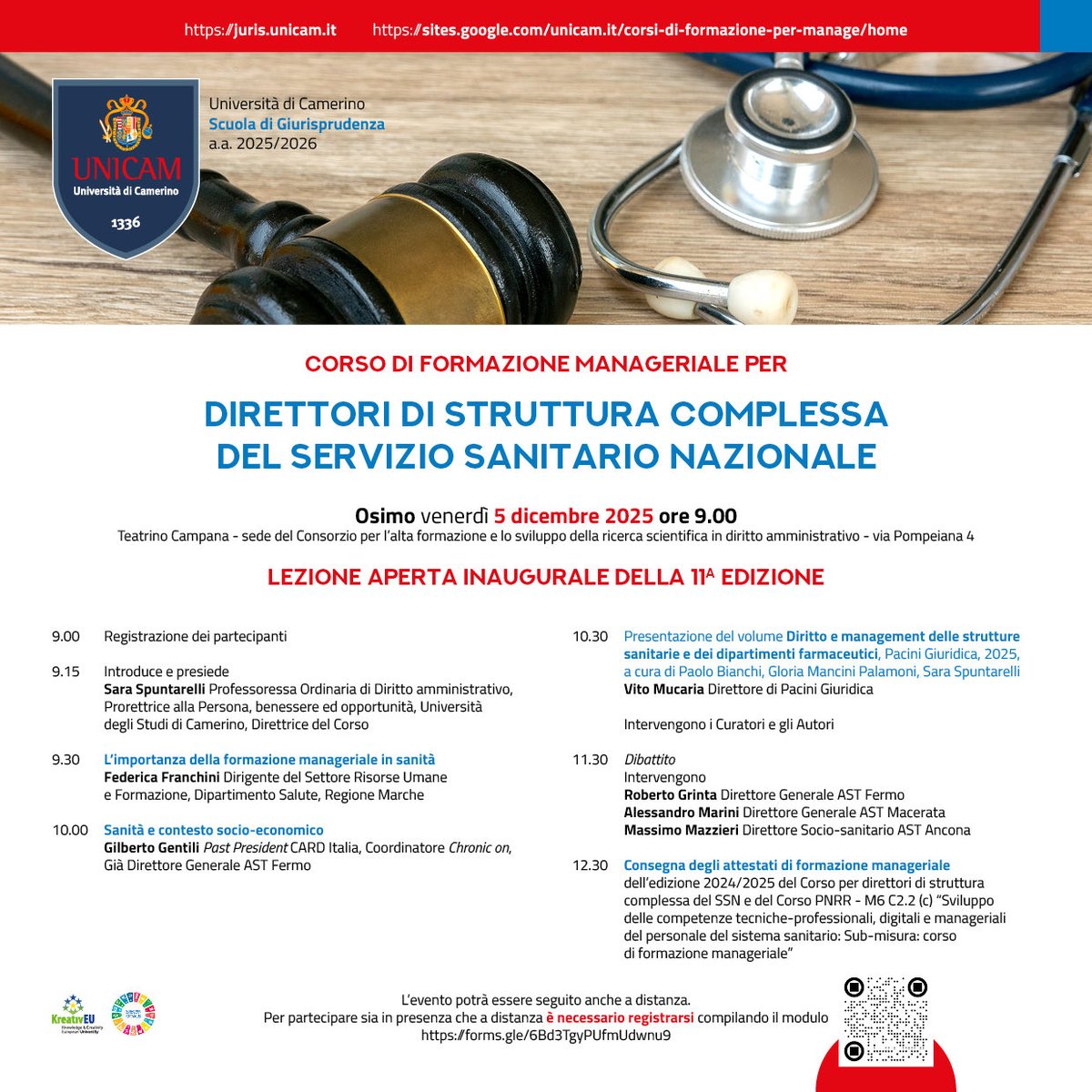 formazionemana1's tweet photo. 🤗 vi aspettiamo il 5 dicembre, in presenza o online, alla lezione aperta inaugurale dell’edizione 2025-26 del Corso di formazione manageriale per direttori di struttura complessa del SSN dell’Università di Camerino

📌 registrazione obbligatoria al link https://t.co/qZGfP835ZC https://t.co/xVZyLg8UI7