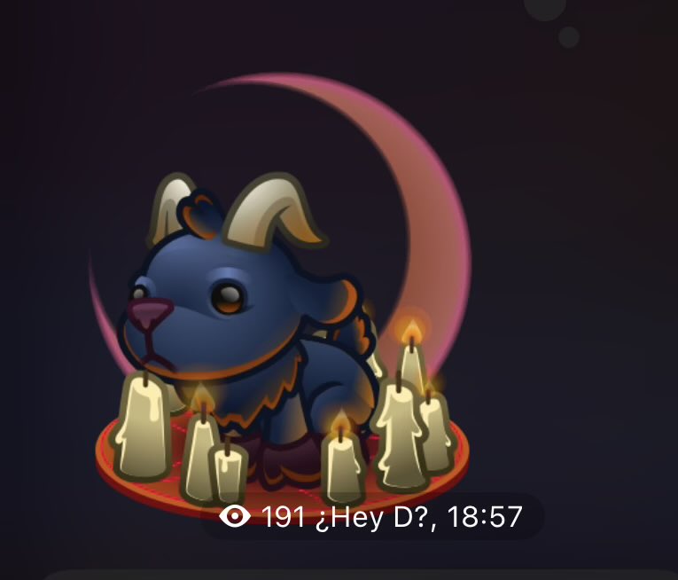 hey_gamble's tweet photo. There is a black goat in telegram gifts that has been added earlier, than Julia announced TONSKI

maybe it means something

Check facts:
— @durov likes goats, he has pretty much photos with them
— Julia announces a “new family member” -  black goat named TONSKI

I think, that Pavel probably would mention him or atleast drop a photo with him, so it will be 100% OG narrative on ton, which should be only PVE, not PVP and community should push it to millions.

I hope I will be an early supporter of new $REDO or $UTYA on $TON