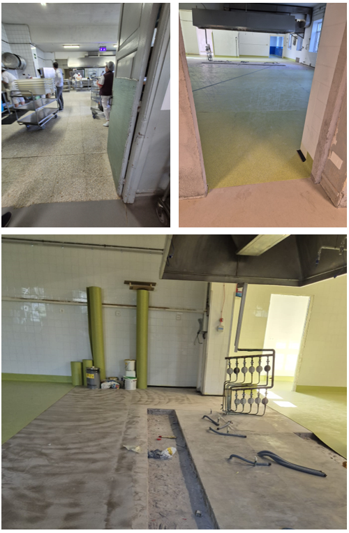 Instalaciones32's tweet photo. La cocina de Lauaxeta Ikastola sustituye su terrazo por pavimento #antideslizante Altro #K30. Se instala con remonte de media caña. Importante el uso de canaletas específicas para recibir el pavimento y evitar filtraciones a la solera.

#pvc #cocina #lauaxeta https://t.co/h3uQtZ4LKd