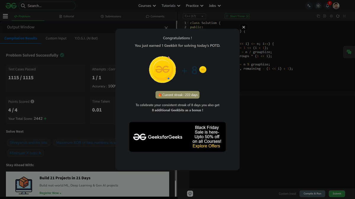 shahidx_05's tweet image. Day 259 – #365DaysOfCode

✅ Min Ops to Make Sum % K = 0
✅ Delete Leaves with Target
✅ GFG POTD – Count Set Bits
✅ Codeforces 99A

#DSA #LeetCode #GfG #Codeforces #CompetitiveProgramming #ProblemSolving #LearnInPublic #BuildInPublic
