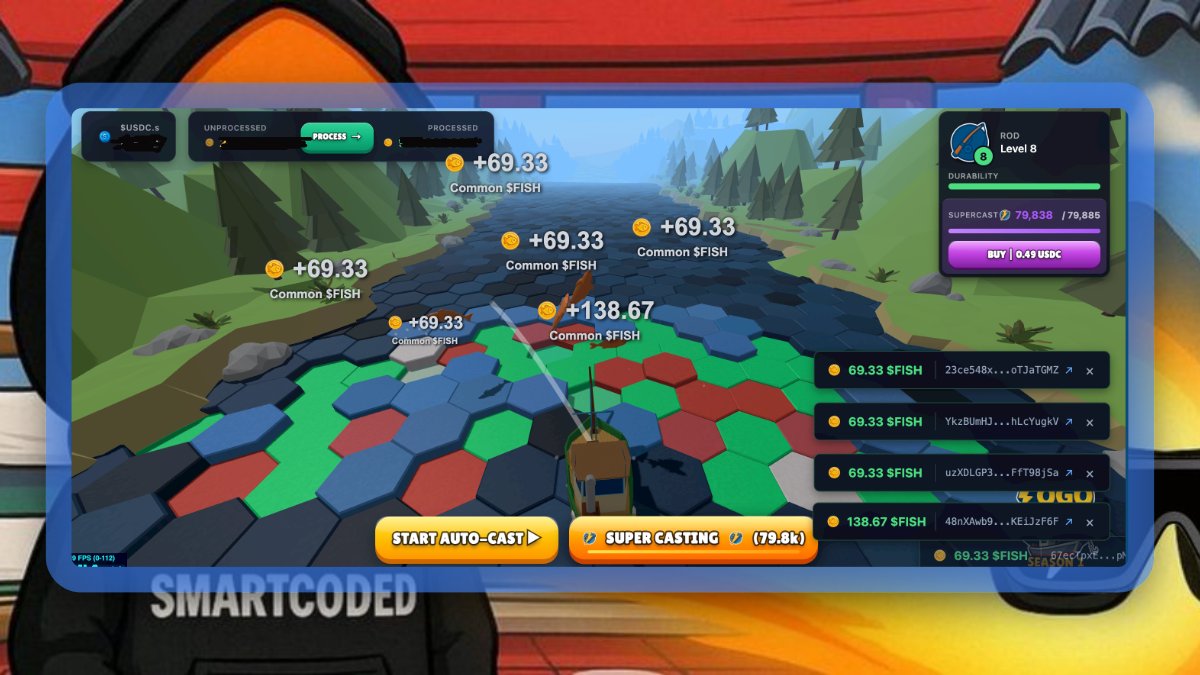 smartcoded's tweet image. Quick update on my FogoFishing journey…
I’ve been playing on and off today, and the experience keeps getting smoother the deeper I go.

I’m still around level 8, and the gameplay loop hasn’t slowed down for a second.
Everything reacts instantly, which honestly tells me the team…