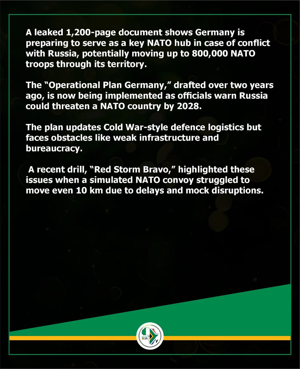 naija2capeblog's tweet image. Germany is preparing a sweeping new defence strategy aimed at countering potential threats from Russia.
#Germany #DefencePlan #SecurityUpdate #GlobalNews #Naija2Cape