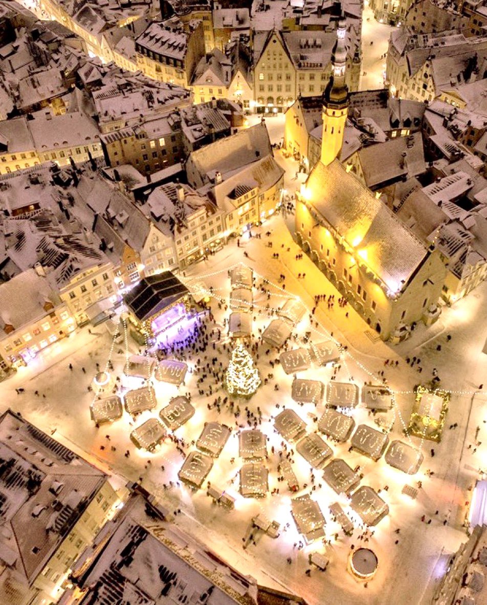 Christmas Market in Tallinn 🇪🇪. Where the first Christmas tree ever was erected in 1441 by the Brotherhood of Blackheads who danced around it during holiday season and later burned it in bonfire. That tradition continued for centuries. #UnescoWorldHeritage
