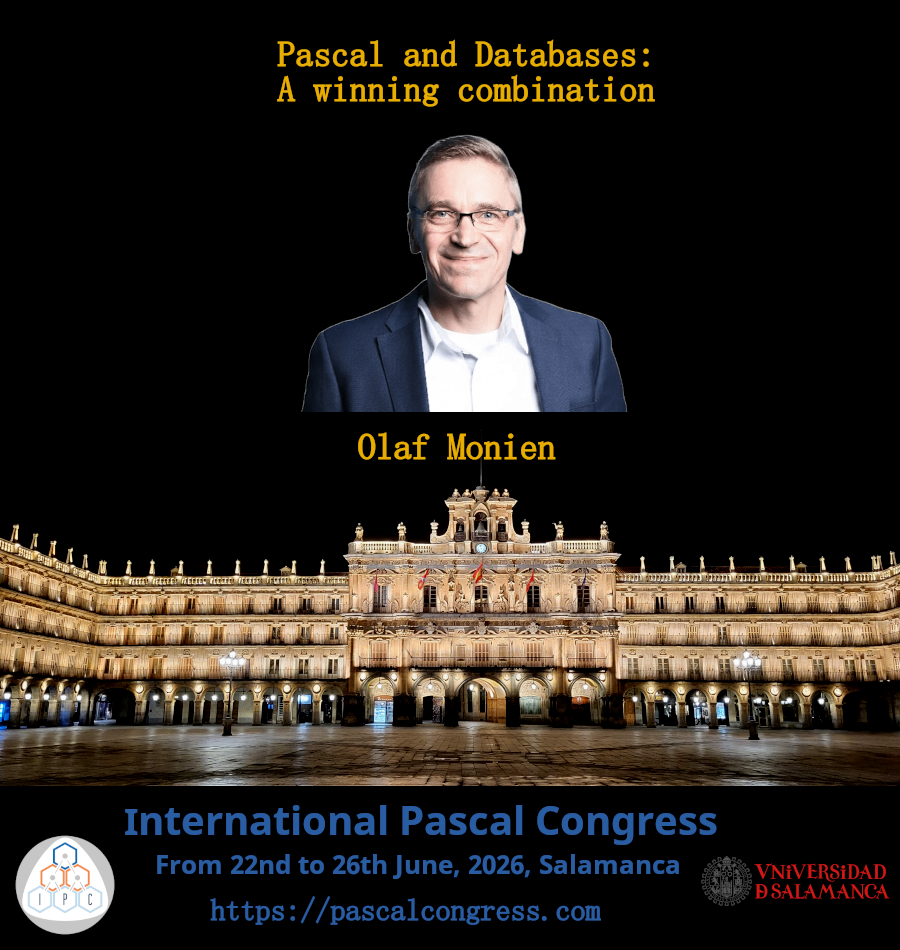 Pascal_Congress's tweet image. It is my honour to announce the second speaker for the plenary talks of the IPC 2026. Olaf Monien (@omonien ) , the renowned expert in Pascal technologies! Don&apos;t you already want to hear him!? pascalcongress.com/talks.html   #Pascal #IPC #IPC2026 #ObjectPascal #Delphi #Lazarus…