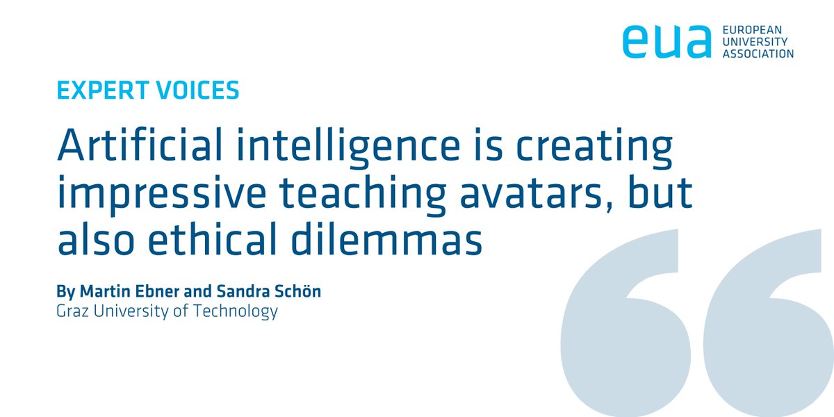 As universities experiment with AI avatars <a href="/sandra_schoen/">Sandra Schön (Schoen)</a> &amp; <a href="/mebner/">Martin Ebner</a> argue that we must urgently address the ethical, pedagogical and institutional implications of ‘avatarised’ educators 🤖 
📝 Read their #EUAExpertVoices article at bit.ly/45Mbbog

#AIinEducation #EdTech