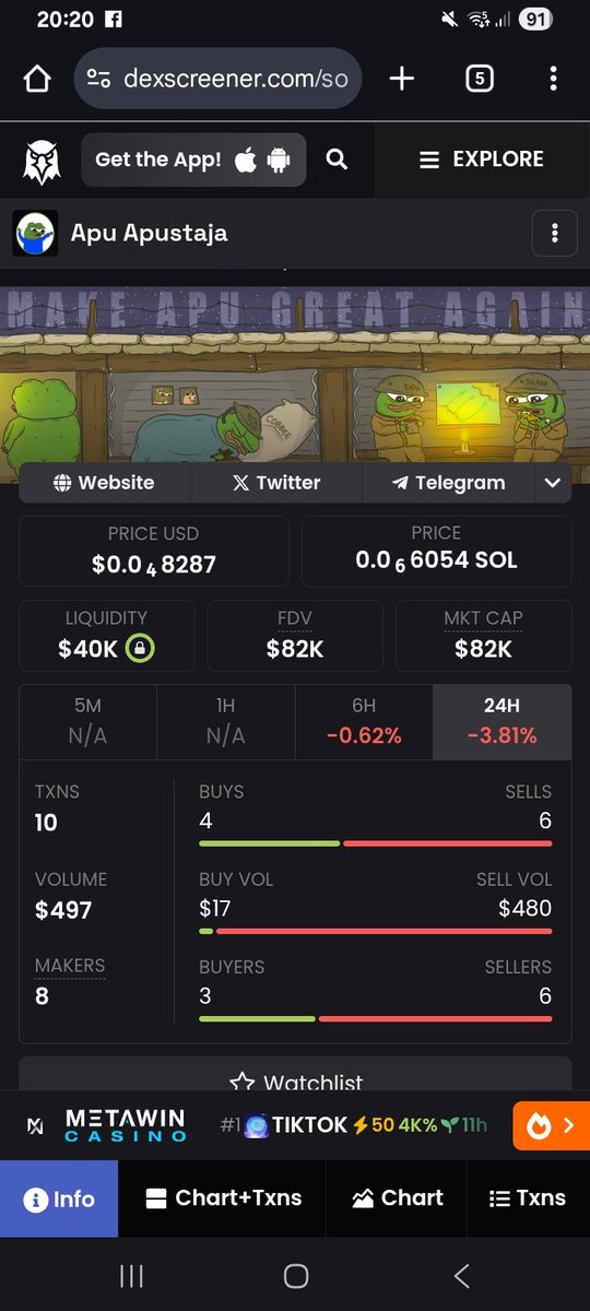 Day 9 of posting this scam $apu meme coin till its under 10 MC. 

24HR volume $497 🤣 

Hey if you like the banner art, follow me, its mine. Which they stole. Like the gypsies they are.