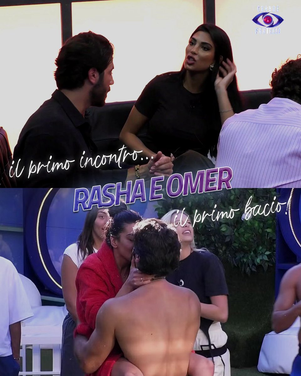 GrandeFratello's tweet photo. Rasha e Omer: dal primo incontro… al primo bacio 😍 #GrandeFratello https://t.co/hfqamjECVD