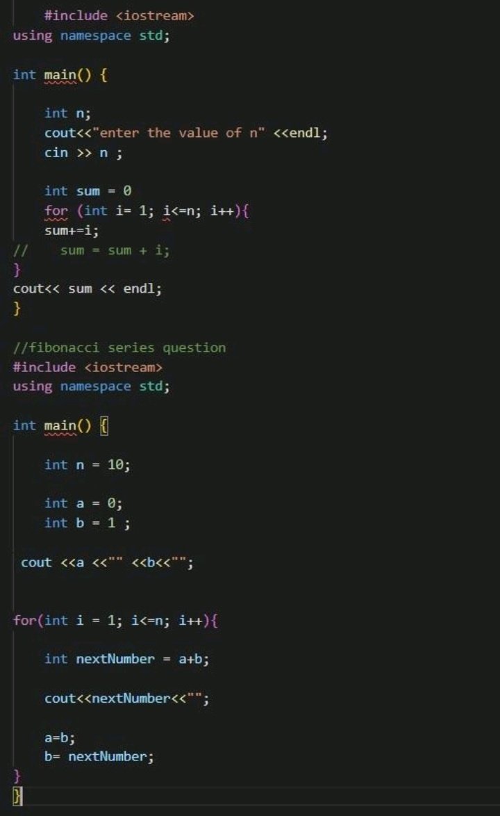 datboi_aayu's tweet image. Day 197 of #365daysofcode 

Web dev:Revise DOM(CHANGING HTML ND CSS)

DSA :Today, I Practicing some C++ basics today!

✅ Sum of first n numbers using a simple for loop
✅ Fibonacci series up to n terms

#DSA #CPlusPlus #CodingJourney #LearnToCode #Programming
#JavaScript #Coding