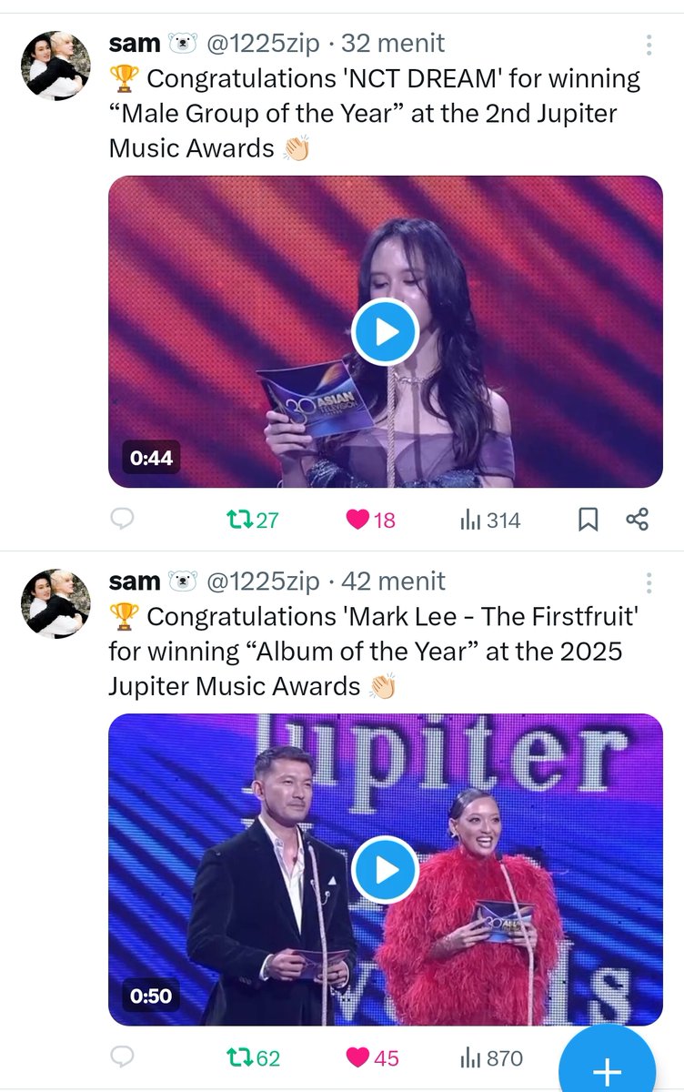 CONGRATULATIONS -MARK SAMA DREAMIES WIN DI JUPITER MUSIC AWARDS 2025!! Ini gk tiba2 menang ya guyss, ini kmrn ada votingnya😆😘