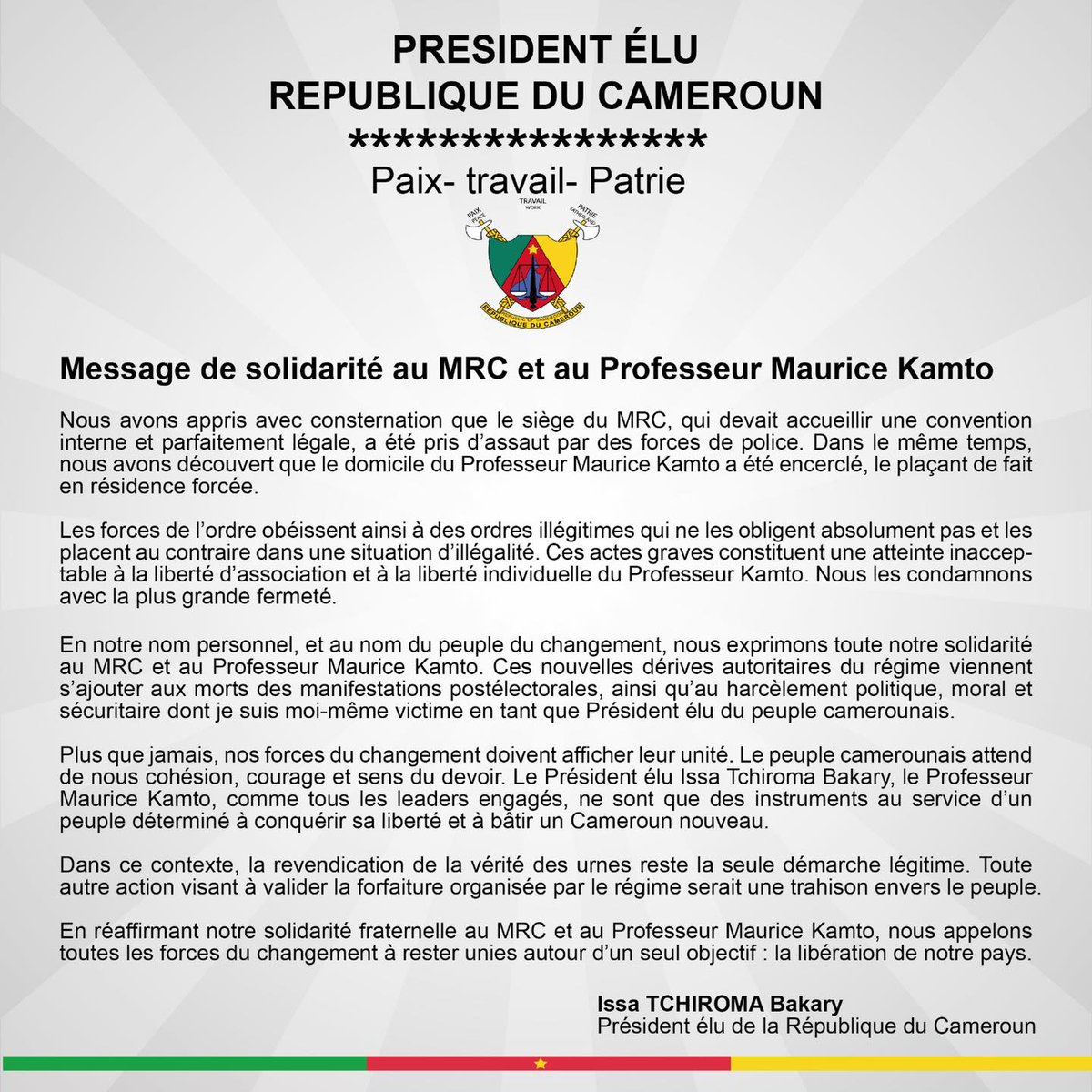 l'animal politique qu'est <a href="/ITBakary/">ISSA TCHIROMA BAKARY</a>  derrière ce soutien a <a href="/KamtoOfficiel/">Maurice Kamto</a>