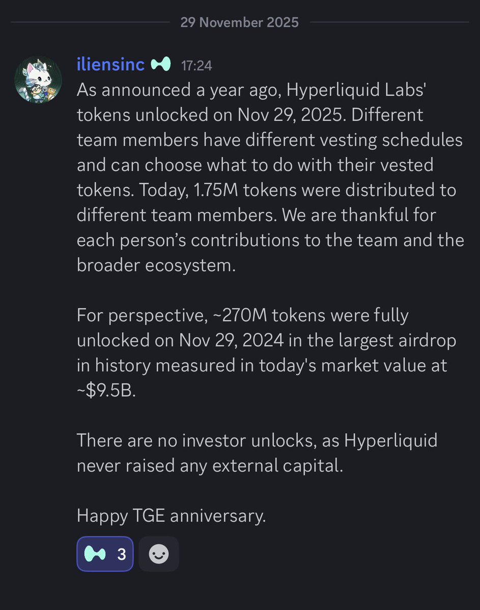 0xPasteke's tweet image. Happy TGE anniversary to all Hyperliquid community