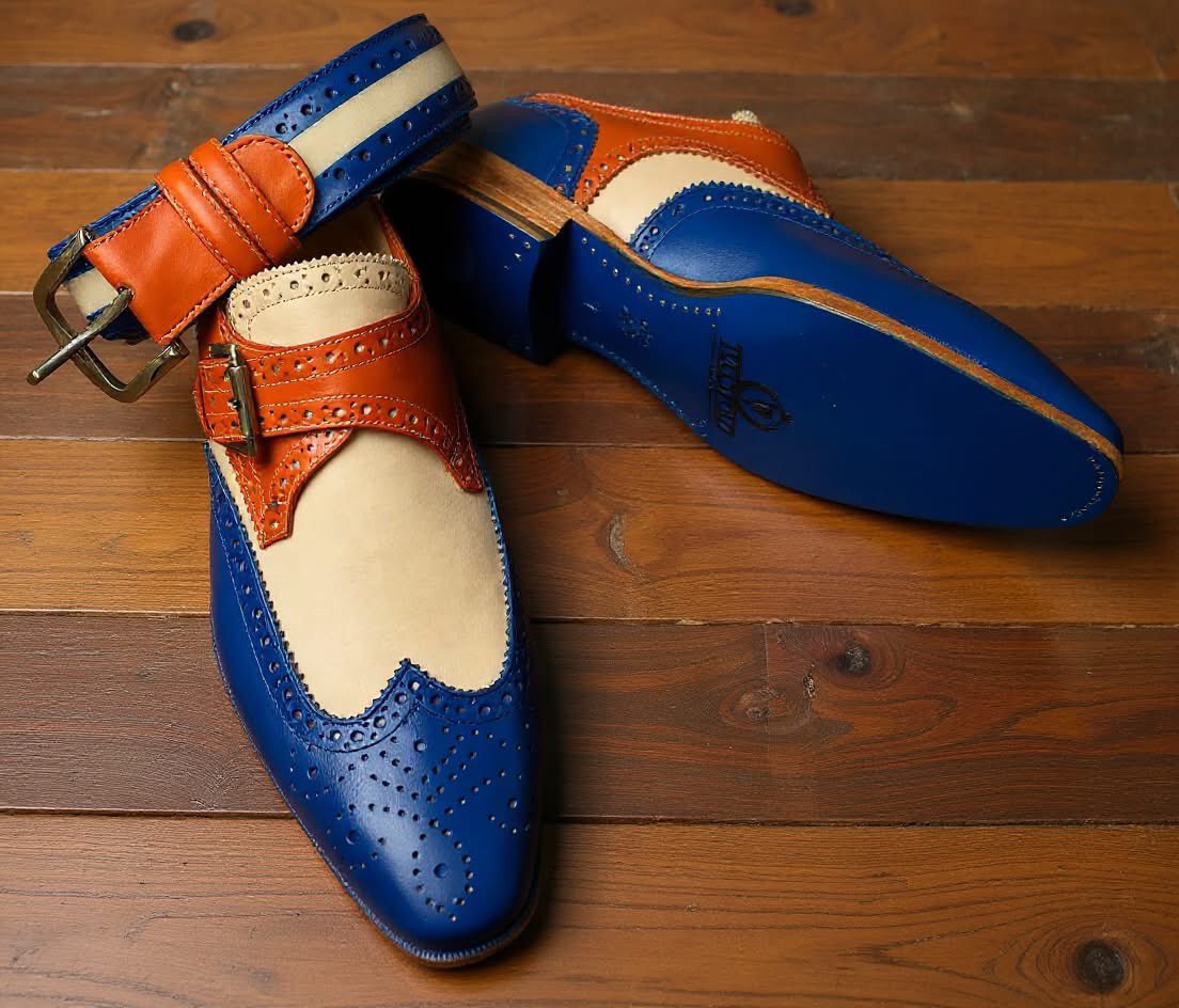 I made this 3-tone brogue monk to match the belt.