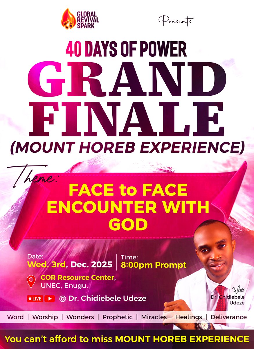 udezechidiebele's tweet image. The Mount Horeb Experience you can't be found missing!

There's no other place to be on Wednesday 3rd December other than at the GRAND FINALE of the #40DaysofPower! @ UNEC Enugu!
iMDC 2025 will be starting on the same Day!
Join the train now!