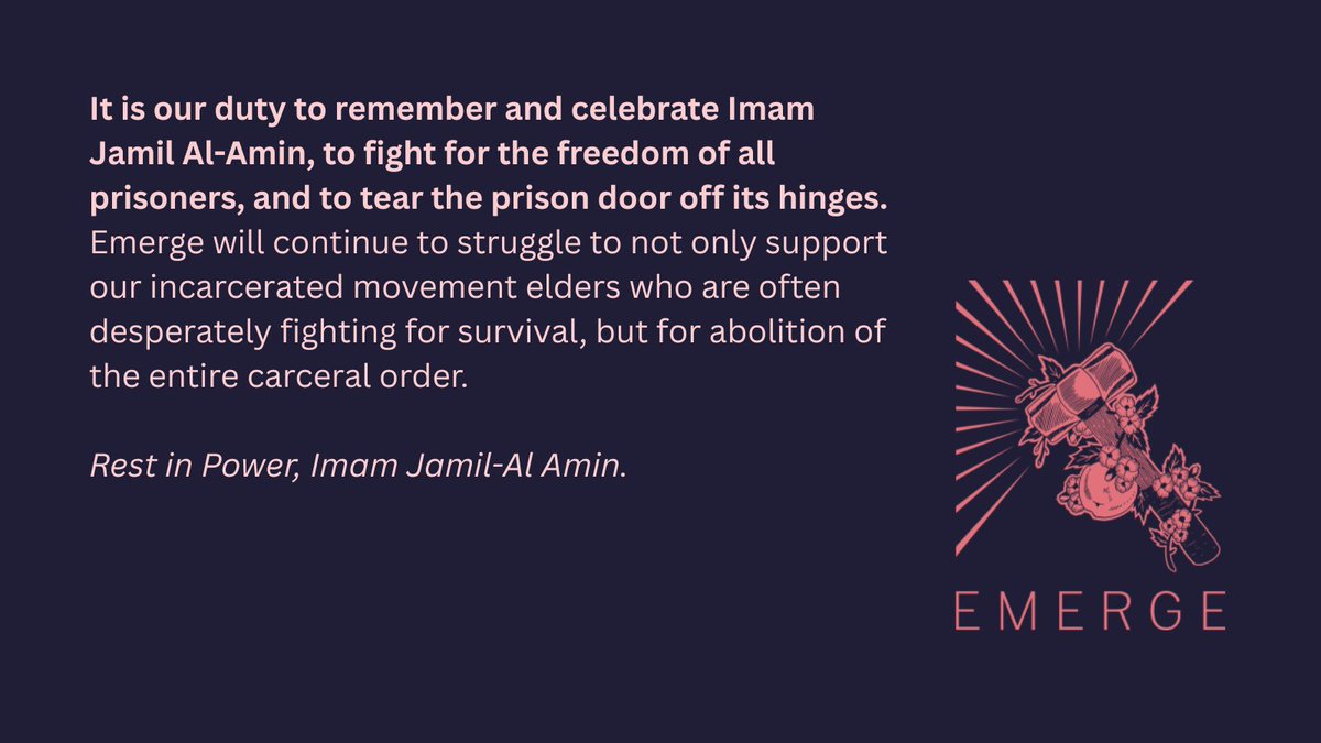 Imam Jamil Al-Amin passed away from cancer on Nov 24 after being denied medical treatment while incarcerated - a common tactic to incapacitate political action behind prison walls. He was a fiery exponent for Black power. His message of hope and freedom echoes across the land 🌸
