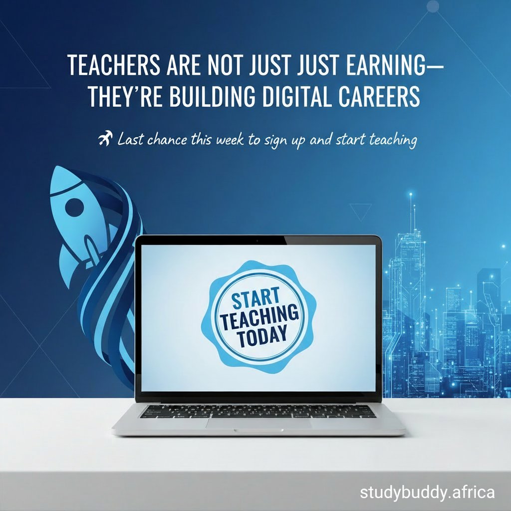 StudyBuddyAfr's tweet image. Don’t watch others grow while you stay on the sidelines.
studybuddy.africa

#StudyBuddyAfrica #DigitalTeaching #TeachOnline #OnlineTutoring #TeacherOpportunity #EarnFromHome #KenyaTeachers #SideHustleKenya #NewCareerPath #TeachAndEarn #FutureOfTeaching #RemoteTeachingAfrica
