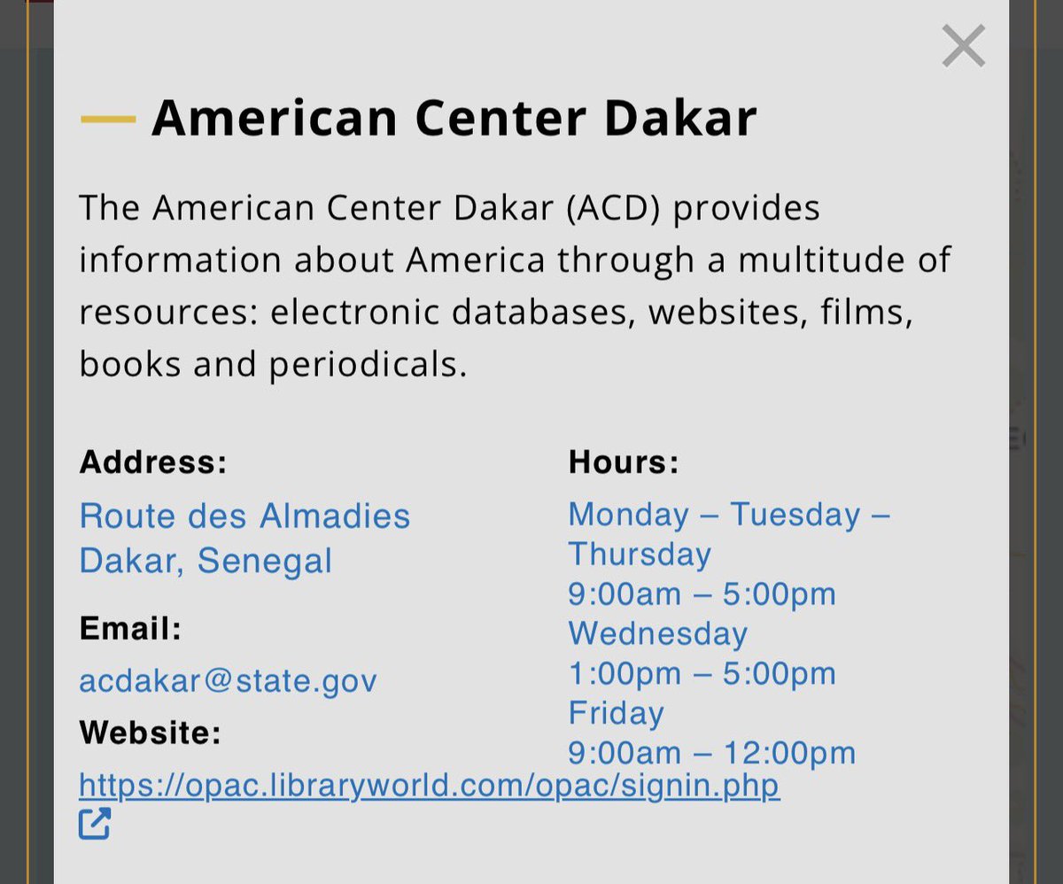 misteraliouba's tweet image. Pour la formation gratuite en anglais. 
Voici les informations pour le centre de Dakar. 

Il en existe aussi pour certaines régions. 

Pour plus d’informations: sn.usembassy.gov/education/am-s…

X a bloqué mes DM, j’en envoie beaucoup. RT 🙏🏽