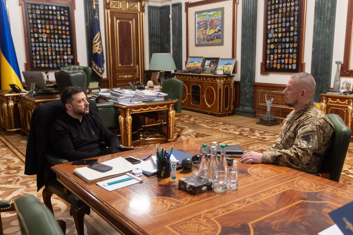 ZelenskyyUa's tweet photo. I spoke with Deputy Head of the Office of the President Pavlo Palisa. We are preparing the details of a decision on new parameters for the distribution of personnel among combat brigades, and this must be truly rational. We also discussed several issues related to military education in Ukraine. I have also signed decrees honoring our warriors with state awards. Glory to Ukraine!