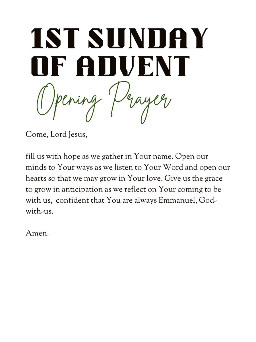 palmerdebra's tweet photo. 1st Sunday of Advent: Opening Prayer
#FirstSundayOfAdvent #ComeLordJesus #AdventHope #EmmanuelGodWithUs #AdventPrayer https://t.co/8GTKm4ousF