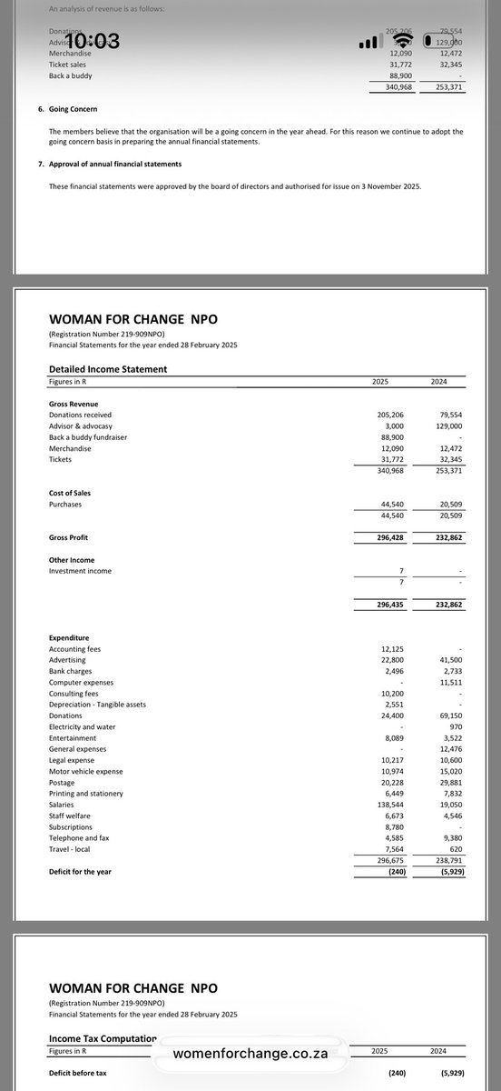 _Mmathulo's tweet image. This “what are they spending money” on debate bores me a bit. Here’s their financial reports. Start the debate there, not how does the funding bring awareness to GBV… as if her efforts haven’t resulted in the government recognising GBV as a national disaster