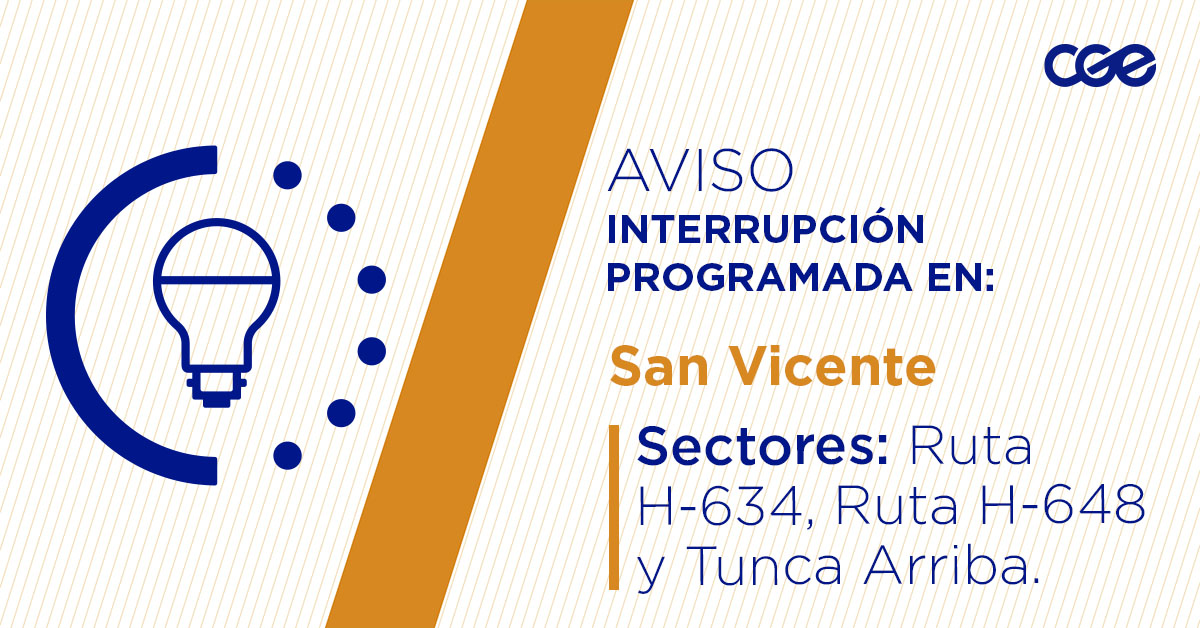 CGE_Clientes's tweet image. Para mejorar la calidad del suministro de nuestros clientes de #SanVicente, este martes, entre 10:30 y 16:30 horas, se realizará una #InterrupciónProgramada (sectores en la imagen 👇) debido a trabajos de mejoras. Recuerda desconectar tus artefactos 🔌