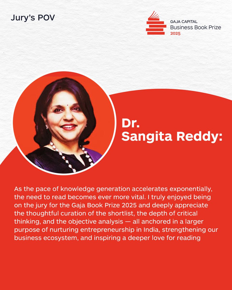 The Gaja Capital Business Book Prize announced its shortlist for the 7th edition, Dr. Sangita Reddy  quoted on the shortlist that “As the pace of knowledge generation accelerates exponentially, the need to read becomes ever more vital. I truly enjoyed being on the jury for the