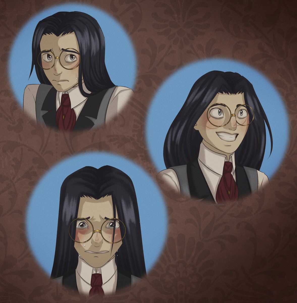 I got a new small graphics tablet I can use to draw on the go!

Tested it with some human Pentious drawings. 
I love him.... 🫠🐍

#HazbinHotel #SirPentious