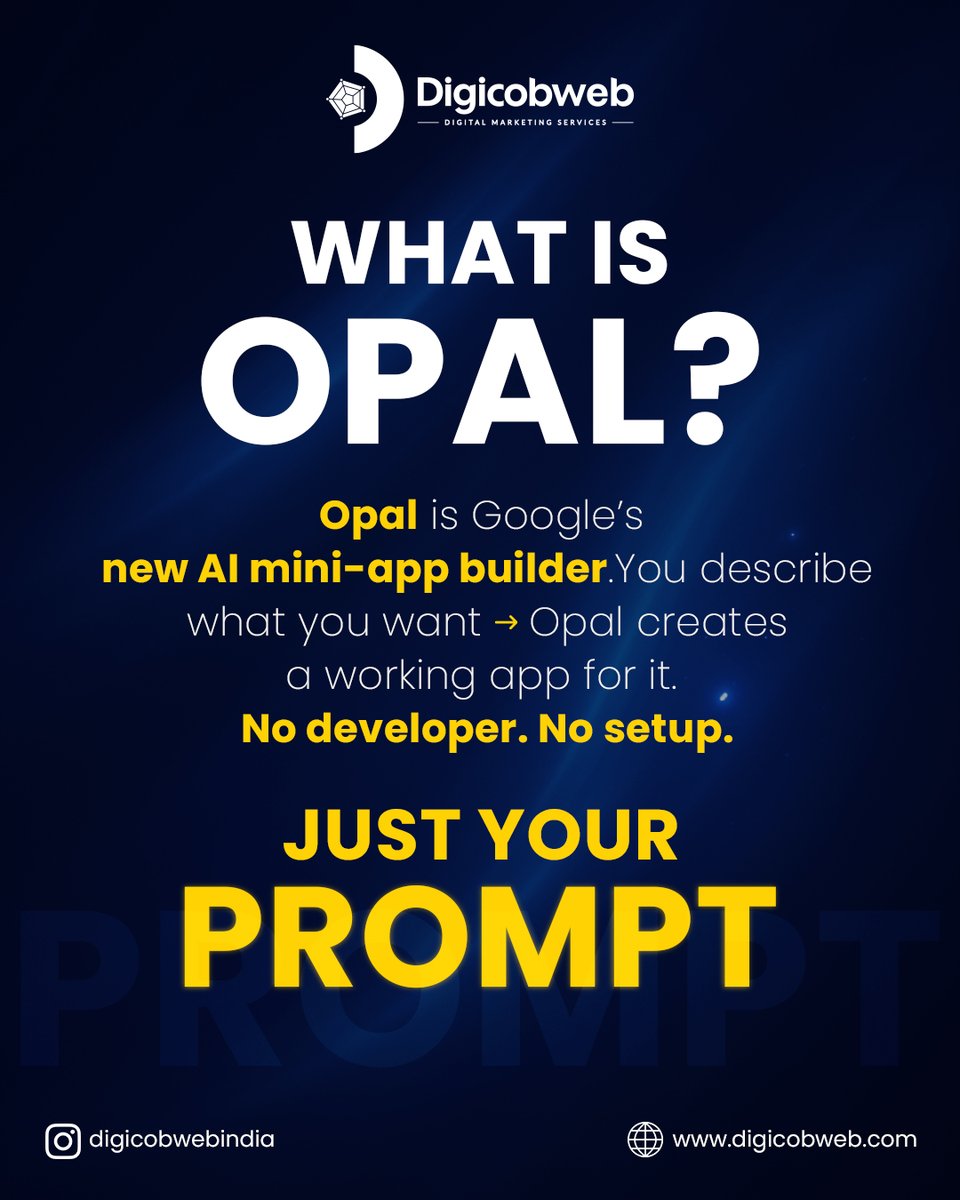 digicobweb's tweet image. What’s Opal?

An AI mini-app builder that turns a simple prompt into a working tool.

No dev team. No setup. Just input and output.

#AIApps #NoCodeAI