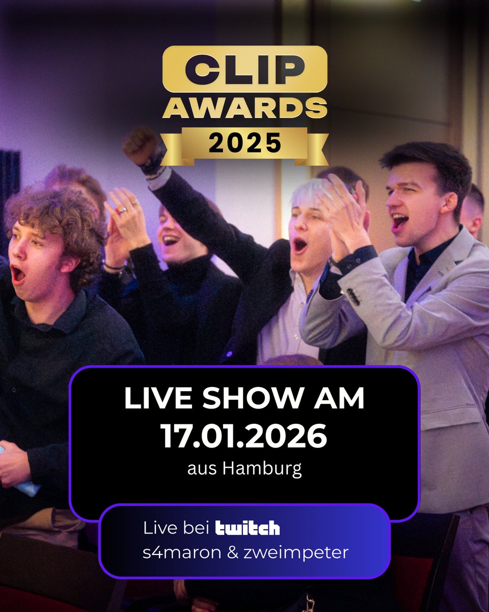 Das Datum für die Show steht fest! ✨

Wir freuen uns sehr über euren Support und wünschen euch jetzt erstmal eine entspannte Weihnachtszeit❤️

#clipawards #TwitchDE #twitch #liveshow