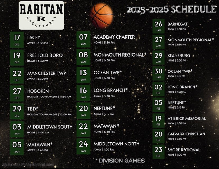REGULAR SEASON SCHEDULE DROP 🚨 🚨 

LET’S GET READY!! TIME TO WORK!! ⏳📆

#RELENTLESS #HazletProud 🚀🏀

<a href="/RaritanAD/">T.J. O’Donnell</a> 
<a href="/RaritanHigh/">Raritan High School</a> 
<a href="/PamelaMassimini/">Pamela Massimini</a> 
<a href="/DrRidleyHazlet/">Scott Ridley</a> 
<a href="/HazletProud/">Hazlet Township Public Schools</a> 
<a href="/Matt_Manley/">Matt Manley</a>