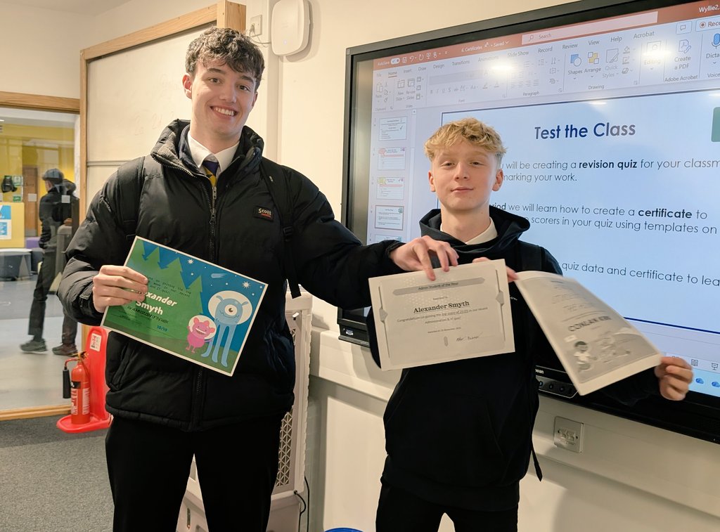 MarrBusiness's tweet image. Higher Admin were making their own revision quizzes using MS Forms to test their fellow classmates 💡... They then marked the responses and created certificates for the winners using their WP and Mail Merge skills. 🙌🏻
@MarrColOfficial #AdminIT