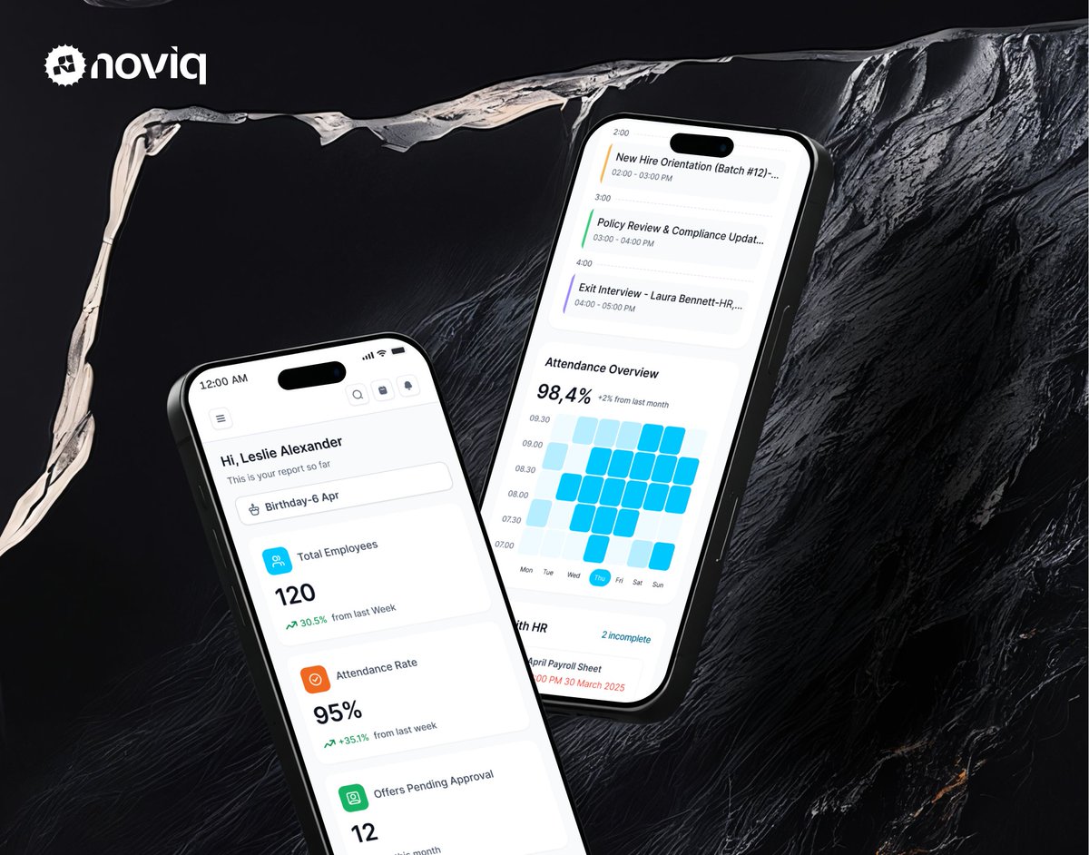 noviqagency's tweet image. Making HR insights clearer, faster, and smarter.
From employee stats to real-time attendance — everything you need, right in your pocket.
📧 Get in touch: hello@noviq.agency
#UIUX #AppDesign #ProductDesign #HRTech #MobileDesign #DashboardDesign #TechInnovation #SaaS #DesignAgency