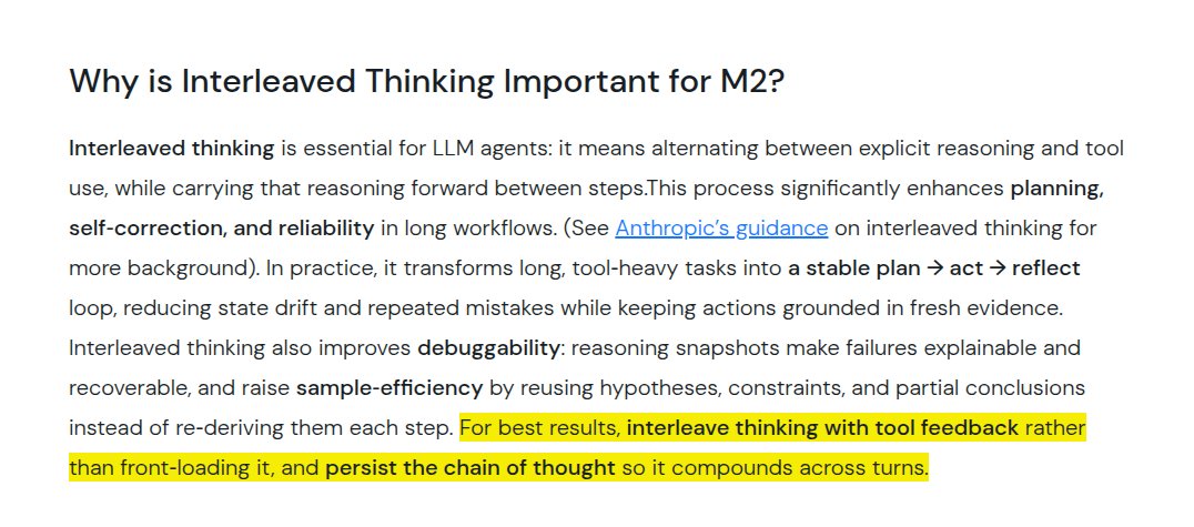 rohanpaul_ai's tweet image. The new MiniMax M2 model from a Chinese Lab is now THE MOST intelligent open source AI model 👏

Everything about M2 is tailored for agents and coding. Where most models go broad, M2 goes deep into coding performance.

Interleaved thinking is one of its secret power. 

It lets…