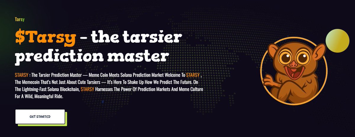 Damoonsolana's tweet image. NEW GEM ON SOLANA 

Meet @tarsydotfun ($TARSY), the meme coin that pretends to be serious Prediction Markets… but actually prints fun for degens.

Why I’m bullish👇🏽
➤ Unique meme narrative: A prediction market but with pure degen energy.
➤ Fresh + Organic: Already gaining…