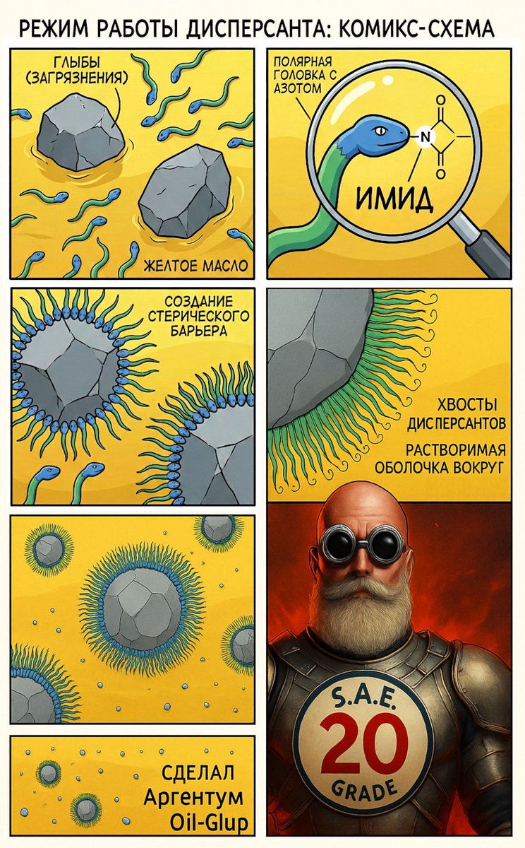 OilGlup's tweet image. General action of the most widely used imide dispersants in PCMO shown here. PCMOで最も広く用いられているイミド系分散剤のおおまかな作用をここに示す。
#pcmo #imide #succinic #dispersant #oil #motoroil #エンジンオイル