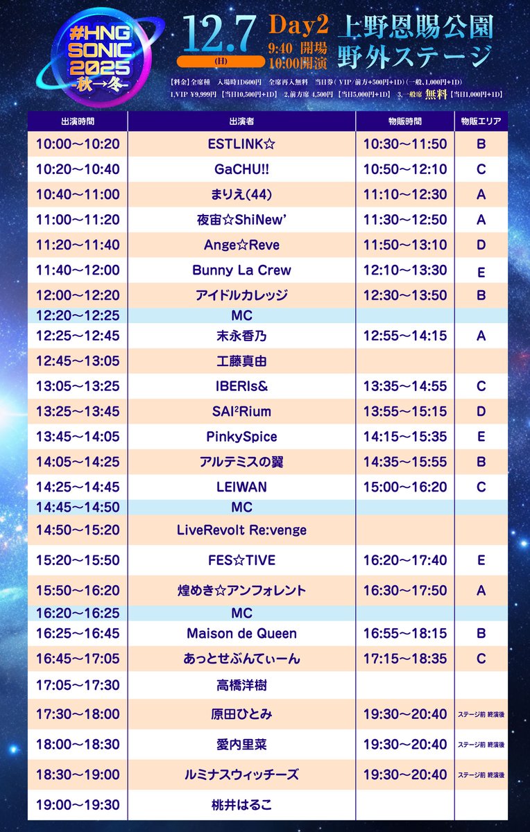 HngSonic's tweet image. 🚨チケットプレゼント企画 第2弾🚨

💫12/6(土)&amp;amp;12/7(日)
🚀 #HNGSONIC2025 -秋→冬-🚀
📍上野野外音楽堂

こちらをフォロー&amp;amp;RTで
🎊前方席チケット🎊
🎁3名様プレゼント🎁

🎟 t-dv.com/HNGSONIC2025

(12/4(木)21:00〆)

#プレゼント企画