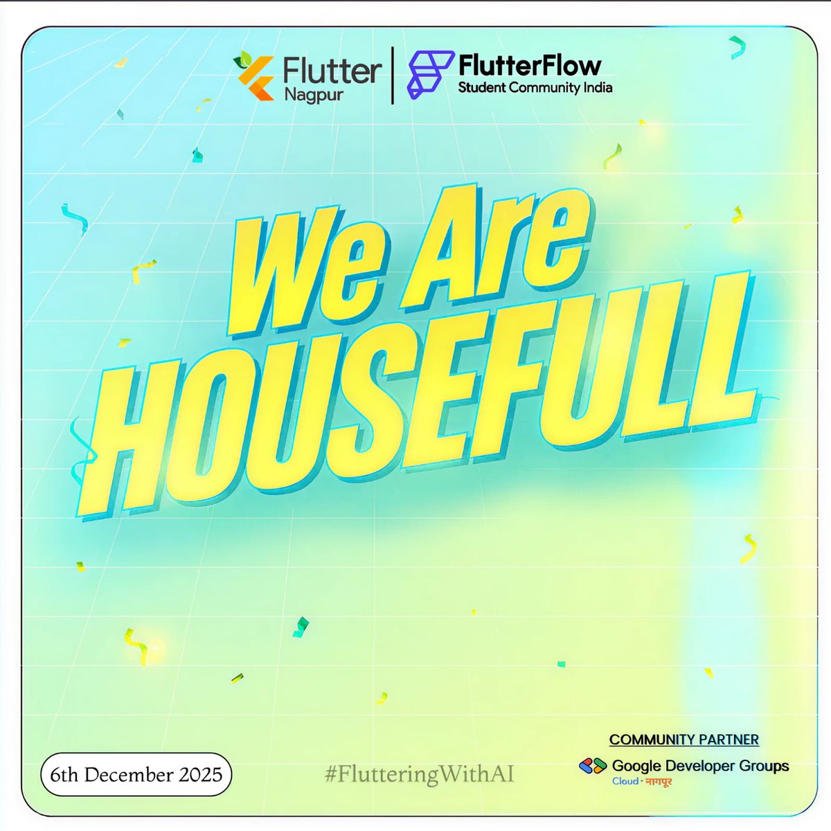 FlutterNagpur's tweet image. 🚀 We’re HOUSEFULL!
Registrations for Fluttering With DreamFlow &amp;amp; AI are now closed.

Thank you for the incredible response!
Shortlisting updates coming soon. 💙

#FlutterNagpur #FlutteringWithAI #DreamFlow @flutterflow @gdgc_ngp