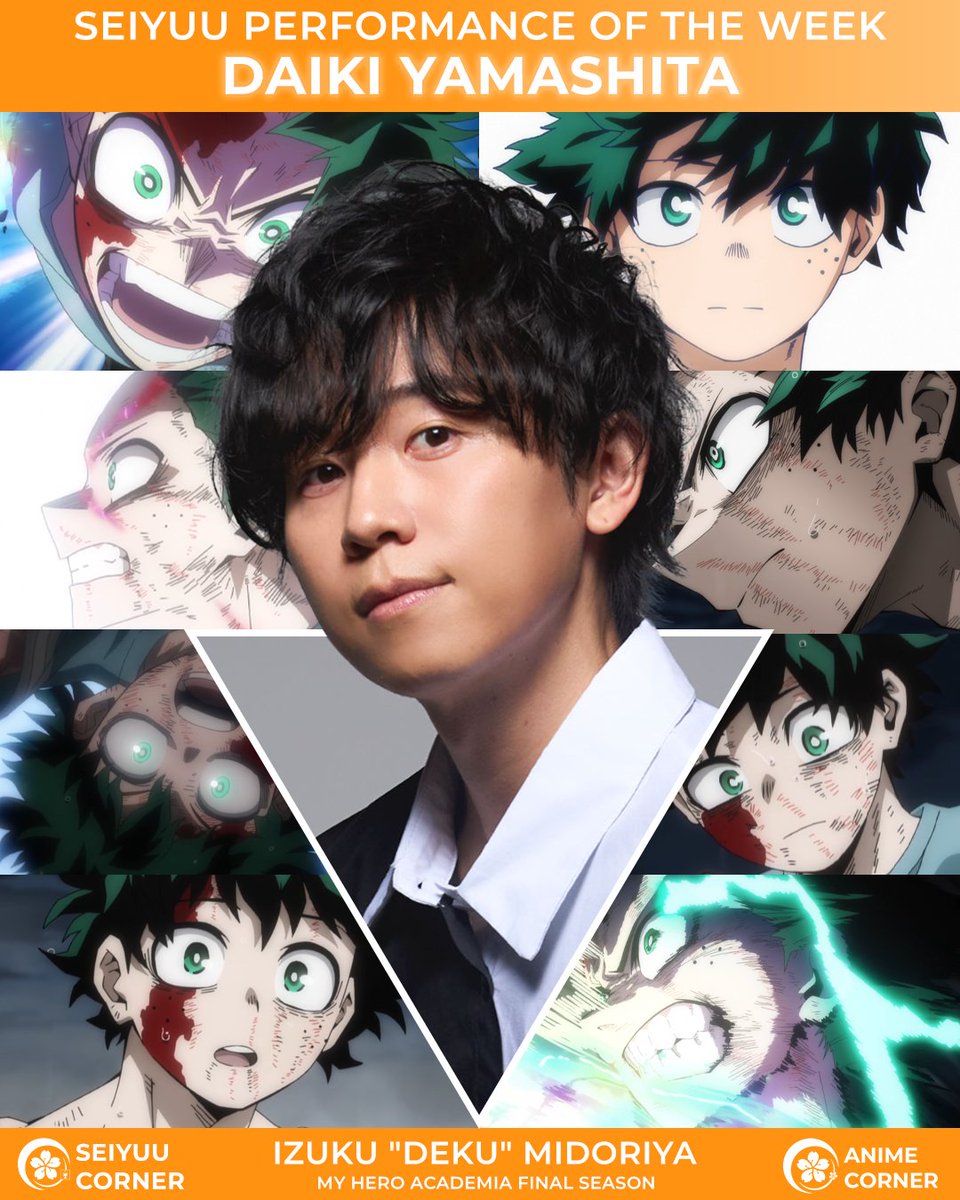 seiyuucorner's tweet photo. ✨ Seiyuu of the Week ✨

🎤Daiki Yamashita powers up to the top!

Daiking once again showcases his incredible talent in bringing My Hero Academia’s beloved protagonist to life, a role he’s voiced passionately for almost a decade and continues to elevate with every episode! https://t.co/tJWzVyXEln