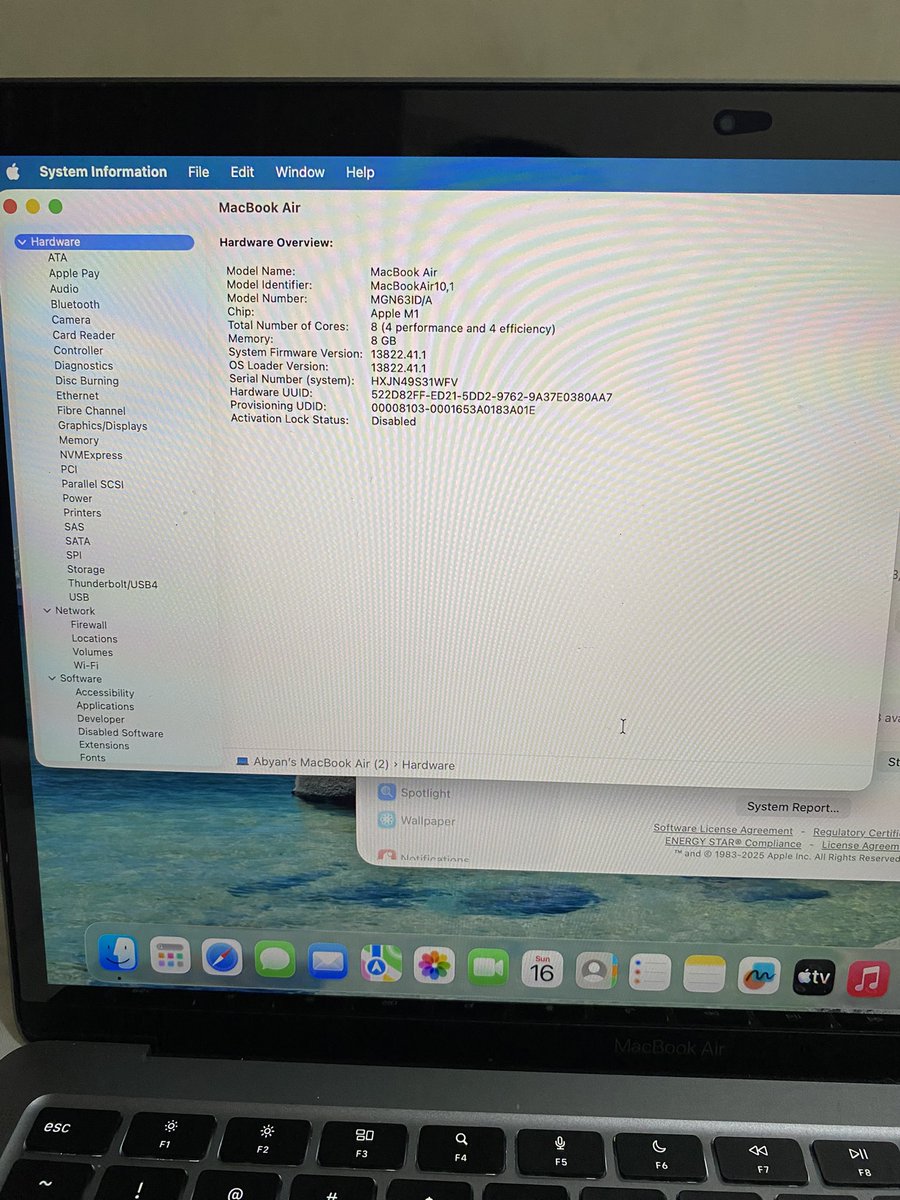 j_1ct's tweet image. #WTS Macbook Air 2020 M1 8/128 GB

Fungsi normal, siap pakai
Include office lifetime
CC : 314 (84%)
#macOS : Sequoia 15.3.2
Body mulus 90%

Kelengkapan unit dan charger
Bonus tas

Minus sesuai foto

6.300.000(Nego)

#zonauang️ #zonajajan #MacBookAir #laptop #macband #wfh