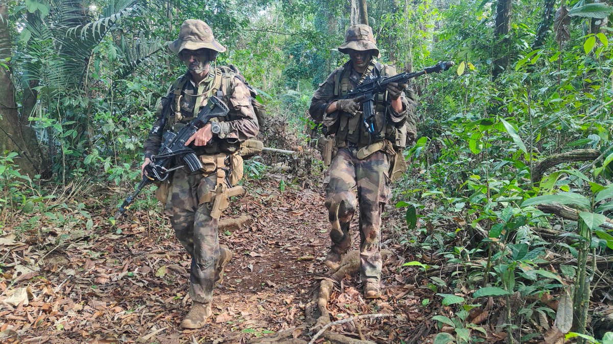 Chefdecorps3REI's tweet image. Les commandos de l’air du CPA 20 en immersion en jungle!
Stage combat au CEFE: infiltration en pirogue, progression en forêt et maîtrise des techniques de combat en milieu équatorial.
Un entraînement où endurance, discrétion et adaptation sont clés.🌿⚔️
#3REI #CEFE #CPA20