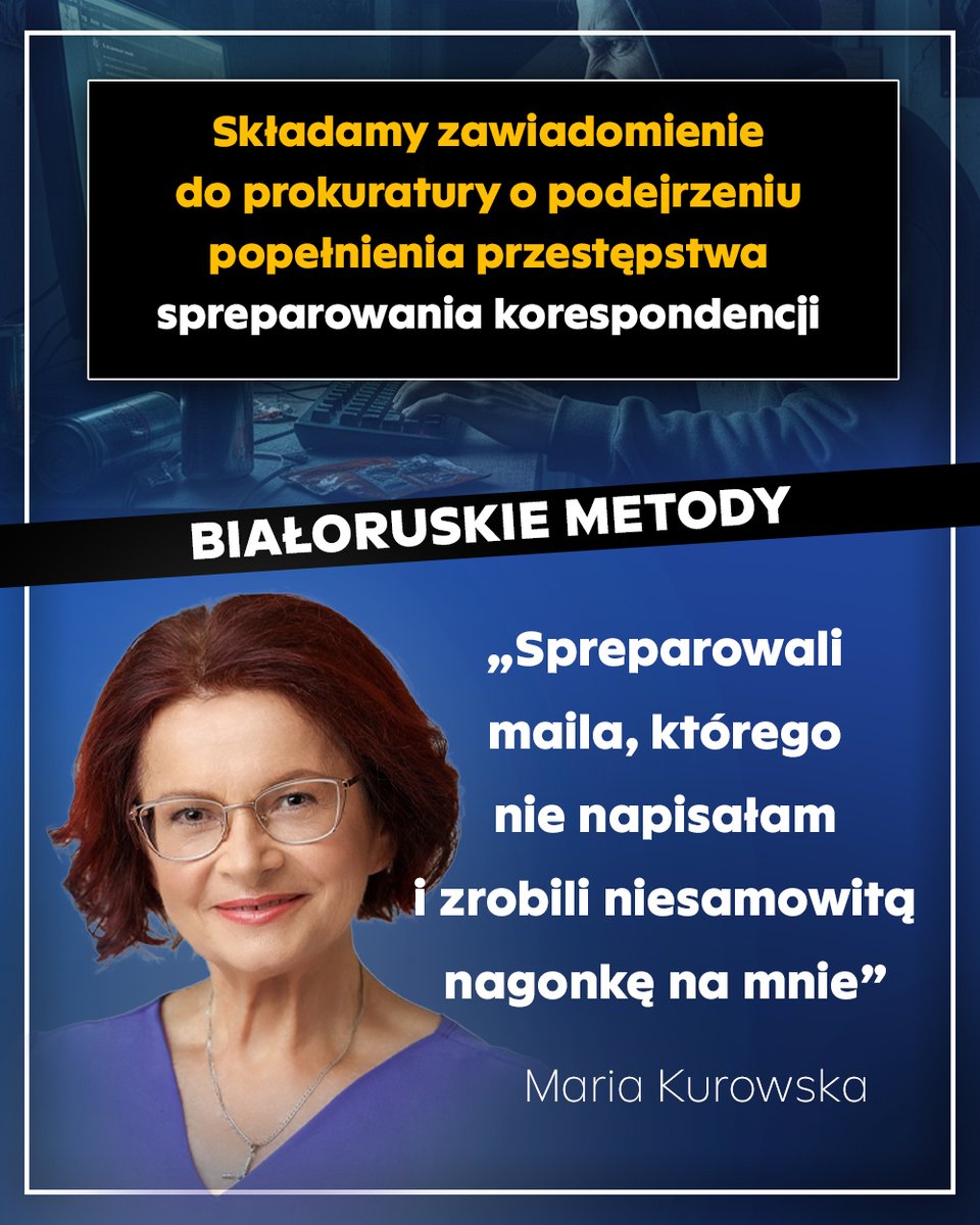 💬Poseł <a href="/MariaKurowskaPL/">Maria Kurowska</a>: Ktoś spreparował maila, którego nie napisałam i zrobił niesamowitą nagonkę na mnie! Mail opublikowany przez Onet nie istnieje. Z <a href="/mwojcik_/">Michał Wójcik🇵🇱</a> składamy zawiadomienie do prokuratury o podejrzeniu popełnienia kilku przestępstw jak spreparowanie korespondencji