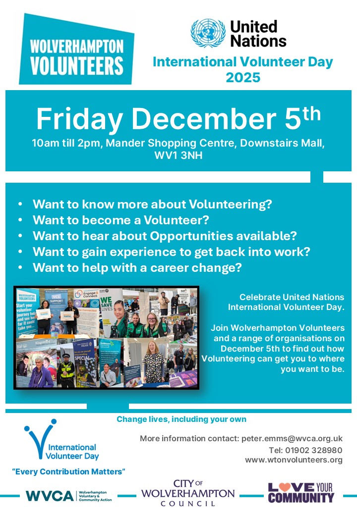 WtonVolunteers's tweet image. Join us next Friday 5th December at Lower Mall Mander Centre to celebrate International Volunteer Day. Come and chat to many organisations on what volunteering opportunities are available!