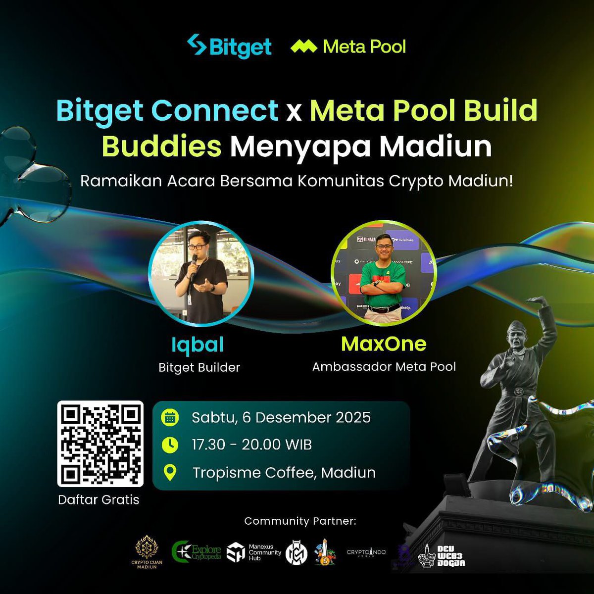 lawnnfoundation's tweet image. #BitgetConnect X Meta Pool Menyapa Madiun 👋

Halo teman teman yang berdomisili di Madiun dan sekitarnya!

Yuk seru-seruan bareng Bitget X Metapool bersama dengan Komunitas Crypto Madiun untuk sharing tentang Web3 dan kripto.

Sabtu 6 Desember 2025
luma.com/5iagklra