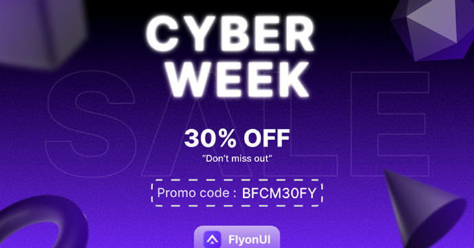 flyonui's tweet image. ⏳ 𝐂𝐲𝐛𝐞𝐫 𝐒𝐚𝐥𝐞 𝐜𝐨𝐮𝐧𝐭𝐝𝐨𝐰𝐧 - 𝐣𝐮𝐬𝐭 𝟐 𝐝𝐚𝐲𝐬 𝐥𝐞𝐟𝐭! ⚡

FlyonUI’s biggest Cyber Sale of the year is almost over 🔥
Level up your UI game with premium components &amp;amp; faster builds 🚀

👇 Grab the deal - link in comments!

#CyberSale #FlyonUI #WebDevCommunity